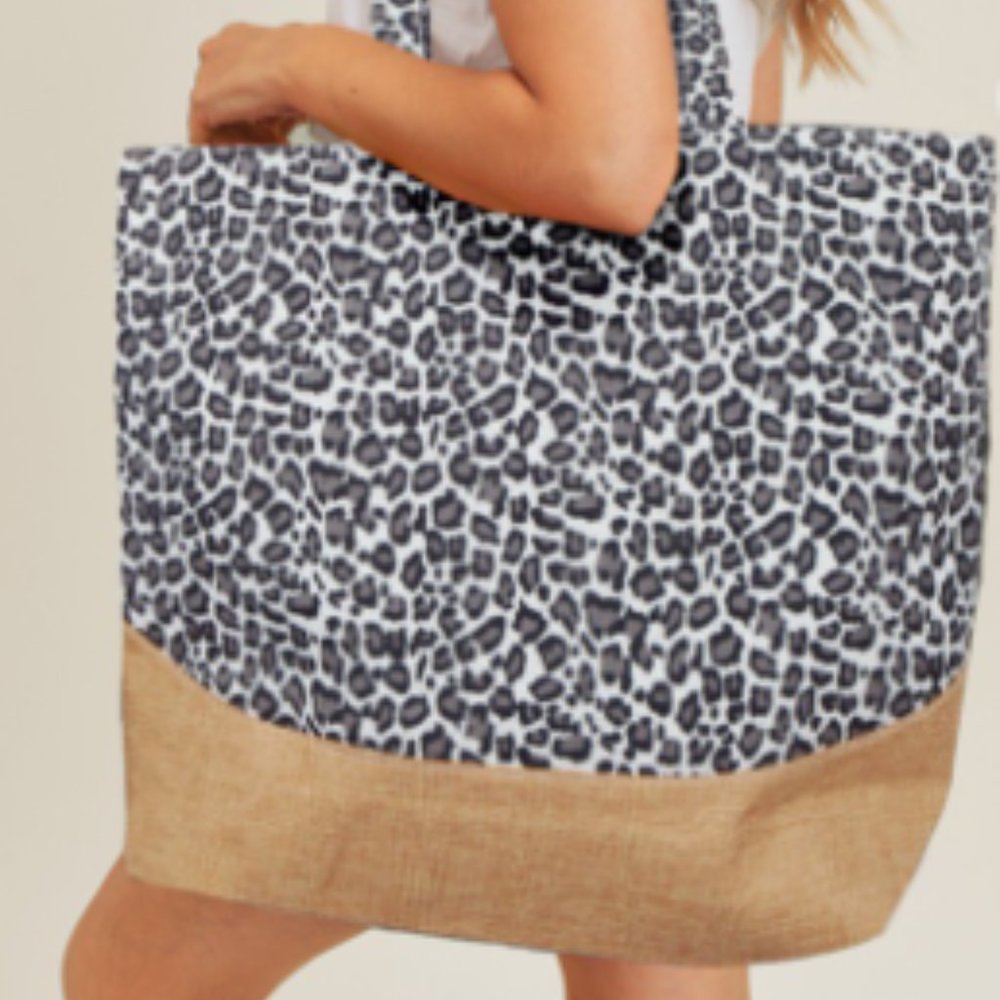 Leopard Print Jute Tote